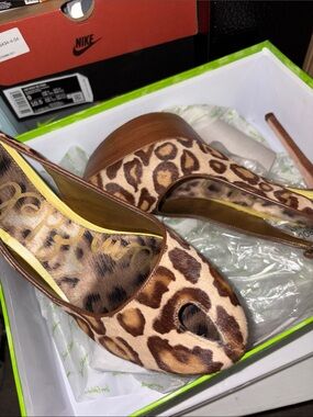 Sam Edelman Leopard Print Peep-Toe Platform Heels - Brown